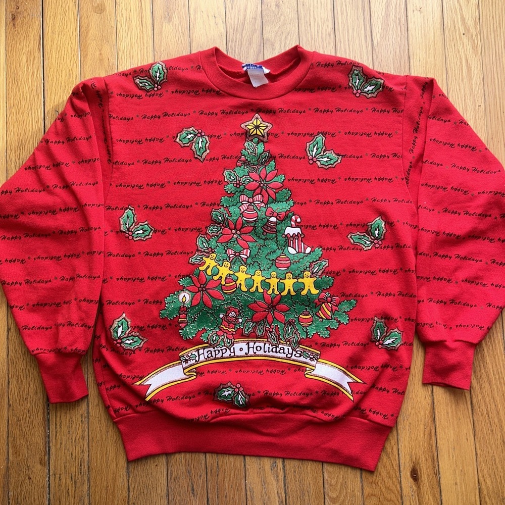 Vintage 90s Puff Holiday Christmas Tree Sweatshirt Medium‎